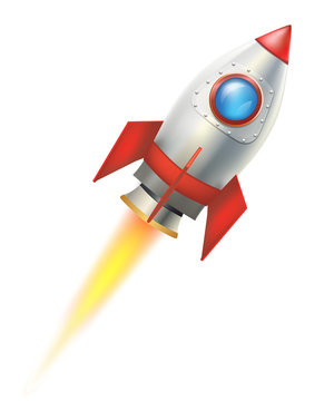 flying rocket on white background. vector illustration