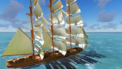 Pirate brigantine at sea © satori