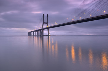 Obraz na płótnie Canvas Bridge lights , Bridge range of Vasco, Lisbon, Portugal