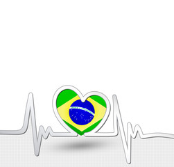 Brazil flag heart and heartbeat line