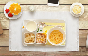 Cereals for a healthy diet breakfast. Top view.