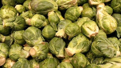 Fototapeta na wymiar Brussel Sprouts at a produce stand 