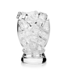 empty glass with ice cubes on white background