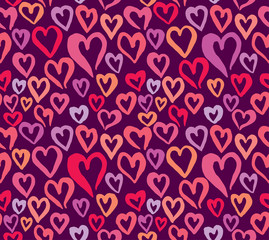 Fototapeta na wymiar Hand Drawn hearts seamless pattern.