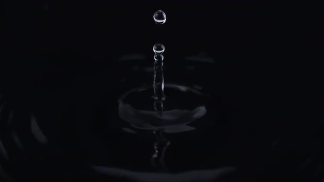 Extreme close-up water drops rippling. Shot with high speed camera, phantom flex 4K.  Slow Motion.