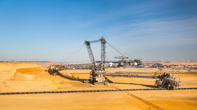 Timelapse of a giant Bucket Wheel Excavator at work in an endless lignite pit mine