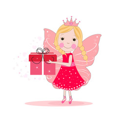 Cute fairy tale holding gift box vector background