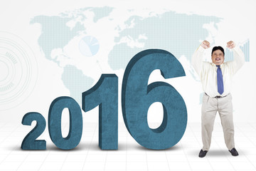 Overweight person with numbers 2016 and map