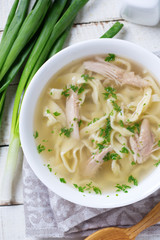 Fresh appetizing broth with meat and paste