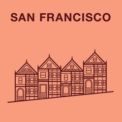 San Francisco Painted Ladies Houses. San Francisco vector landmark illustration.