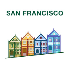 San Francisco Victorian Houses. San Francisco vector landmark illustration.