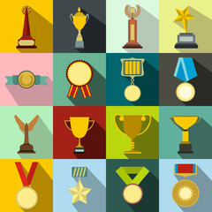 Trophy and awards flat icons set