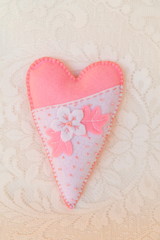 Hand-stitched felt heart - symbol of Valentines Day, beautiful heart handmade 