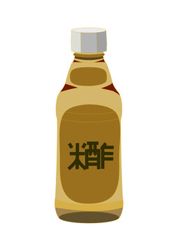 Bottle of rice vinegar for sushi, isolated on a white. Vector illustration