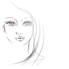 beautiful girl face, sketch, vector