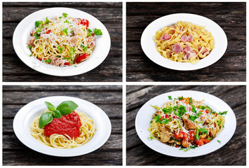 Set of Italian Meals Pasta. Chicken, Tuna, Marinara, carbonara