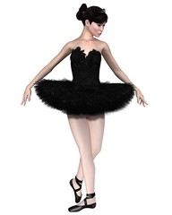 Naklejka premium Ballerina in Black Swan costume as Odile from the ballet Swan Lake, 3d digitally rendered illustration