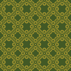 Fototapeta premium Seamless background image of vintage green golden ribbon cross flower geometry pattern. 