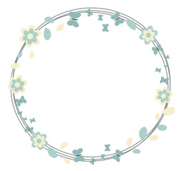 summer and spring vector frame background wreath with leaves flowers and butterflies for seasonal greetings, decorations, birthday greeting cards