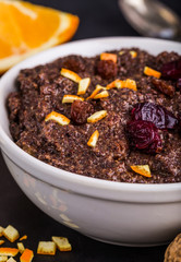 poppy seed mass with raisins, cranberries, orange peel