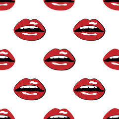 Red lips with teeth pop-art style. Seamless pattern