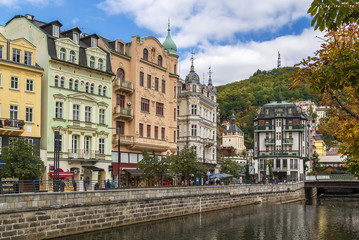Fototapeta na wymiar embankment of Tepla river, Karlovy Vary, Czech republic