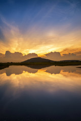 Plakat Beautiful scenery sunset sky view of lake and reflection in wate