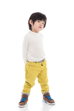 little asian boy on white background isolated