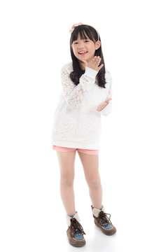 asian girl dancing on white background isolated