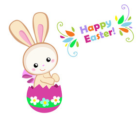 Happy Easter. Cute Easter bunny sitting in egg.Vector illustration. Set Isolated separately on white background.