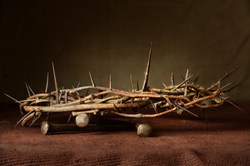 Nails and Crown of Thorns on Cloth