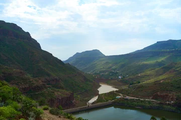 Zelfklevend Fotobehang Canyon in South of Gran Canaria / Canyon with River and dam with reservoir  © marako85