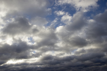 Obraz premium Низкие кучевые облака на фоне неба окрашенного в синеву.