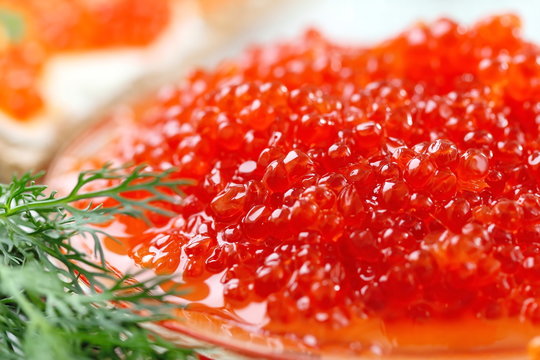 Red caviar on the plate