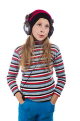 Girl with headphones listening to music.