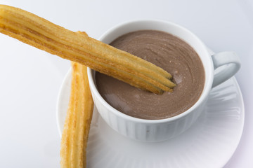 churros con chocolate, a typical Spanish sweet snack
