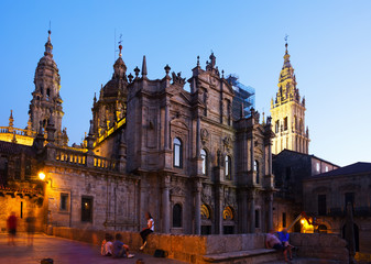 Fototapeta na wymiar Santiago de Compostela Cathedral in evening