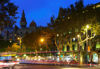 Evening view of Passeig de Gracia in  Barcelona, Catalonia