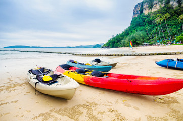 colorful of kayaks boat on the beach