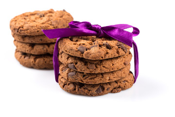 Chocolate chip cookies isolated on white
