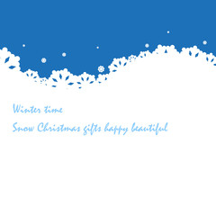 Winter time, white snowflakes on blue background, place for your content