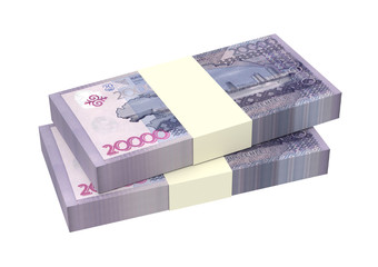 Kazakhstan tenge bills isolated on white background Computer generated 3D photo rendering.