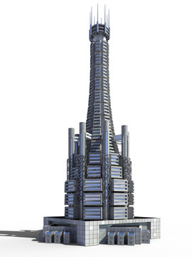 Futuristic city architecture of skyscraper with the isolation work path included in the jpg file, for science fiction or fantasy backgrounds