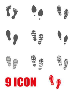 Vector grey shoes imprints icon set. Shoes Imprints Icon Object, Shoes Imprints Icon Picture, Shoes Imprints Icon Image - stock vector