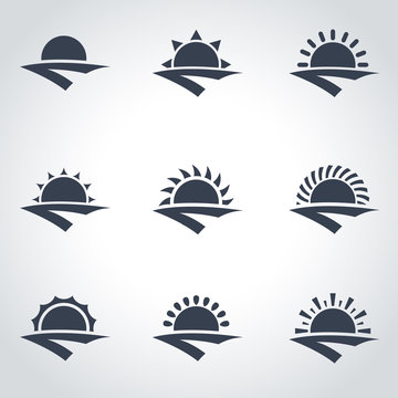 Vector black sunrise icon set. Sunrise Icon Object, Sunrise Icon Picture, Sunrise Icon Image - stock vector
