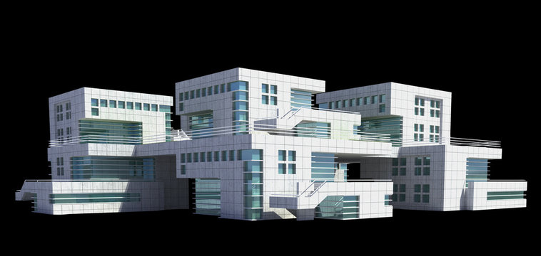 Futuristic architecture of modern apartment building or house with the isolation work path included in the jpg file
