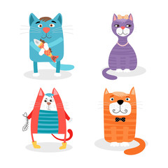 Fototapeta premium Colored set of cute cartoon cats