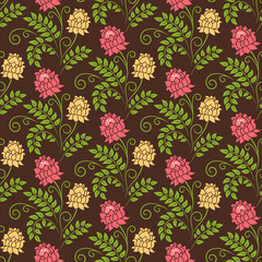 Floral Seamless Pattern on Brown background