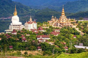 Beautiful landscape view of Golden pagoda at Wat Pha Sorn Kaew