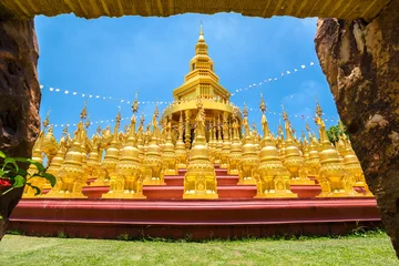 Wall murals Temple Golden pagoda at Wat pa sawang boon temple , Saraburi , Thailand